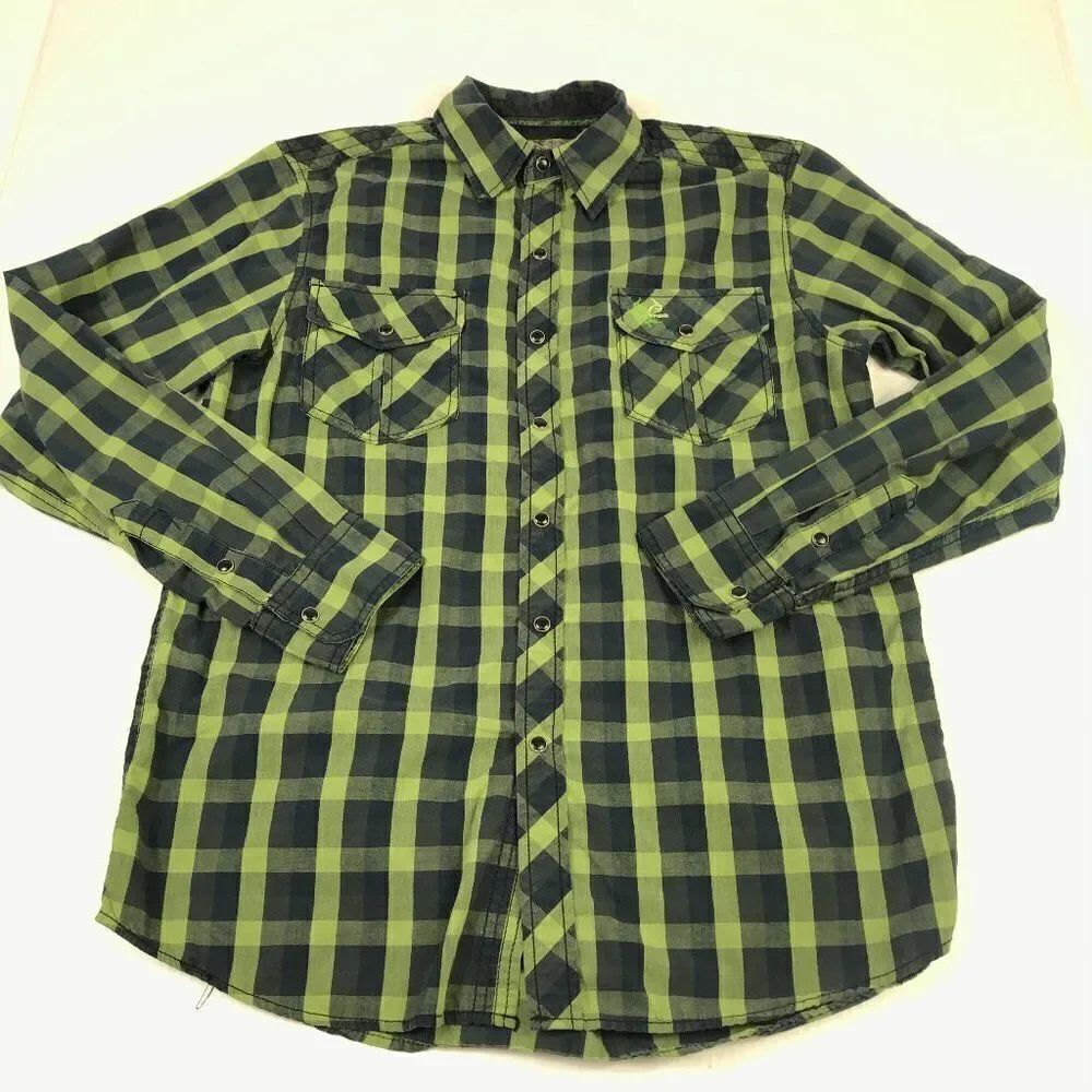 Realtree Mens Western Snap Button Shirt Plaid Long Sleeve Pockets Size M Medium